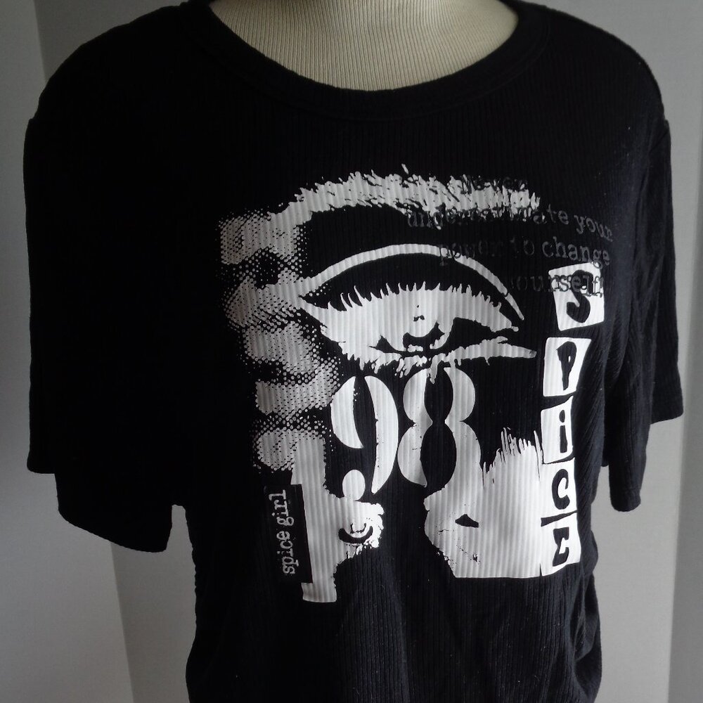 SHEIN Crop Top 3XL Spice Girl Black T-Shirt Ruched Tie Sides Short Sleeve (G)